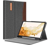 Fintie Funda Portafolio Compatible con Samsung Galaxy Tab S8+ (2022)/S7 FE (2021)/S7+ (2020) de 12.4" con Portalápiz - Carcasa Multiángulo con Bolsillo y Auto-Reposo/Activación, Gris/Marrón