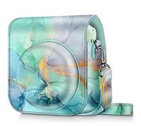 FINTIE Funda Protectora para cámara instantánea Fujifilm Instax Mini 12, Funda de Piel Vegana con Correa Ajustable extraíble, mármol Esmeralda