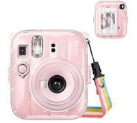 FINTIE Funda Protectora Transparente para cámara instantánea Fujifilm Instax Mini 13, Cubierta rígida de Cristal con Bolsillo Mejorado para Guardar Fotos y Correa de Hombro extraíble -Rosa Brillante