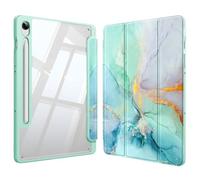 Fintie Funda Samsung Galaxy Tab S9 FE/Tab S9 de 11 Pulgadas 2023 Soporte S Pen, Funda Híbrida Delgada a Prueba de Golpes con Carcasa Trasera Transparente - Mármol Dorado Verde