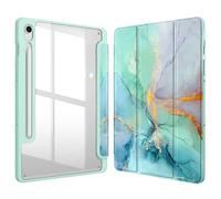 Fintie Funda Samsung Galaxy Tab S9 FE/Tab S9 de 11 Pulgadas 2023 Soporte S Pen, Funda Híbrida Delgada a Prueba de Golpes con Carcasa Trasera Transparente - Mármol Dorado Verde