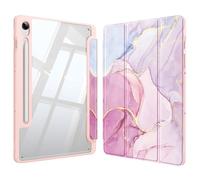 Fintie Funda Samsung Galaxy Tab S9 FE/Tab S9 de 11 Pulgadas 2023 Soporte S Pen, Funda Híbrida Delgada a Prueba de Golpes con Carcasa Trasera Transparente - Mármol Dorado Rosa