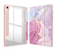 Fintie Funda Samsung Galaxy Tab S9 FE/Tab S9 de 11 Pulgadas 2023 Soporte S Pen, Funda Híbrida Delgada a Prueba de Golpes con Carcasa Trasera Transparente - Mármol Dorado Rosa