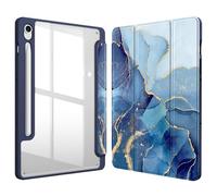 Fintie Funda Samsung Galaxy Tab S9 FE/Tab S9 de 11 Pulgadas 2023 Soporte S Pen, Funda Híbrida Delgada a Prueba de Golpes con Carcasa Trasera Transparente - Mármol Dorado Azul