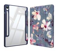Fintie Funda Samsung Galaxy Tab S9 FE/Tab S9 de 11 Pulgadas 2023 Soporte S Pen, Funda Híbrida Delgada a Prueba de Golpes con Carcasa Trasera Transparente - Hibisco