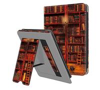 Fintie Funda Vertical para 6,8" Kindle Paperwhite de 11.ª generación (Modelo de 2021), Carcasa de Cuero Sintético con Bolsillo para Tarjeta y Correa de Mano, Auto-Reposo/Activación, (Z-Biblioteca)