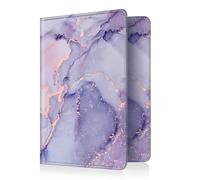 Fintie Soporte para pasaporte, cartera de viaje delgada con bloqueo RFID, funda protectora para pasaporte esencial con ranuras para tarjetas de crédito para mujeres/hombres, Lila mármol, Classic