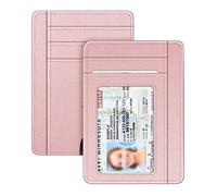 Fintie Tarjetero Delgado Minimalista con Bolsillo Frontal con Bloqueo RFID, Tarjetero con Ventana de identificación para Hombres y Mujeres, Oro Rosa, pequeño Minimalista