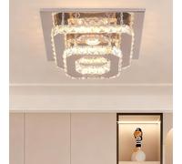 通用 Fintonglan Plafón LED de Cristal Cuadrado 25×25 cm, Semiempotrado en Acero Inoxidable con Luz Blanco Cálido 25W, Lámpara de Techo Moderna para Dormitorio, Salón y Comedor