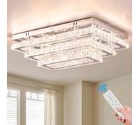 Fintonglan Plafón LED de Cristal Rectangular 50 cm Regulable con Mando y APP, 3 Niveles Flush Mount Lámpara de Techo Moderna de Acero Inoxidable para Salón, Dormitorio y Comedor