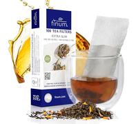 finum® 100 filtros de té (XS) - Filtros de té de papel, grandes filtros de té para té suelto, filtros de papel, filtros desechables para tetera con botella de llenado, biodegradables, certificado FSC,