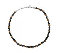 Police Collar para hombre con perlas negras y ojo de tigre, talla única, acero inoxidable, sin piedras preciosas