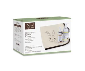 Fiocchi di Riso - Cofre de buena cuna - Kit para un mimo con copos - Limpiador corporal y cabello manzanilla, aceite corporal, cubierta - Idea regalo