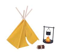 Fiocias Accesorios para Tienda de Campaña en Miniatura a Escala 1/12, Escenario de Juego de rol, Leña Educativa, Estufas Colgantes para Maquetas de Trenes, Carpa Amarilla