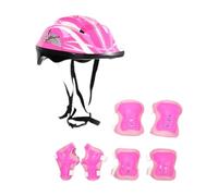 Fiocias Casco para Niños con Juego de Rodilleras Coderas Muñequeras en Espuma Cómoda Liviana Transpirable Funcional Uso en Ciclismo Monopatines Patinaje Exter, Rosa