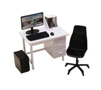 Fiocias Conjunto de Ordenador en Miniatura con Accesorios, Muebles para Portátil en Miniatura, Decoración para Casa de Muñecas, Muebles de Oficina, Silla de E, Escritorio Blanco