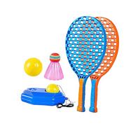 Fiocias Raqueta de Tenis Entrenamiento Solo con Pelota de Cuerda Elástica Y Mango Antideslizante Base Estable Rellenable Material Adecuado para Adultos, Naranja Azul 3 Bolas