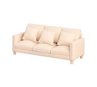 Fiocias Sofá en Miniatura, Sofá para Casa de Muñecas, Mueble de Juguete, Madera, Modelo Clásico para Colección, Escaparate, Decoración de Habitaciones, Beige