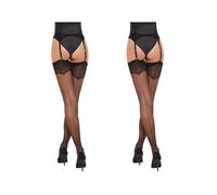 Fiore - Medias de nailon sexis transparentes con costuras para usar con liguero 20 DEN - Negro pack de 2 pares - XXL