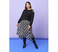 Fiorella Rubino - Falda larga evasé de georgette a cuadros Mujer, Negro Talla: S (48-50 IT)