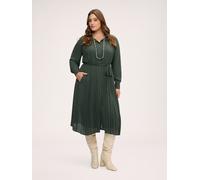Fiorella Rubino - Vestido largo camisero plisado en georgette Mujer, Verde militare Talla: L (56-58 IT)