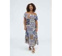 Fiorella Rubino - Vestido largo off-shoulder con estampado Mujer, Azul Talla: L (56-58 IT)