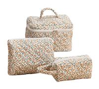 Fiorky 3 Bolsas de Maquillaje de Viaje, Bolsa organizadora de Maquillaje, Bolsa de Maquillaje Floral, Bolsa de Maquillaje de Viaje Acolchada de algodón, Bolsa de cosméticos Grande con