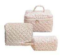 Fiorky 3 Bolsas de Maquillaje de Viaje, Bolsa organizadora de Maquillaje, Bolsa de Maquillaje Floral, Bolsa de Maquillaje de Viaje Acolchada de algodón, Bolsa de cosméticos Grande con