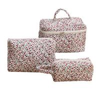 Fiorky 3 Bolsas de Maquillaje de Viaje, Bolsa organizadora de Maquillaje, Bolsa de Maquillaje Floral, Bolsa de Maquillaje de Viaje Acolchada de algodón, Bolsa de cosméticos Grande con