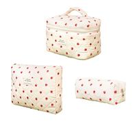 Fiorky 3pcs Bolsa de Acolchado de Acolchado Gran Capacidad Adorable Padres Skincare Pouch Estampado de Fresa Aestesia Bolsa Batio de Viaje de baño