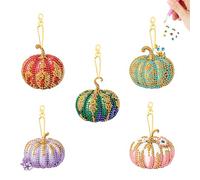 Fiorky 5 piezas de doble cara otoño Halloween calabaza diamante arte llavero pintura diamantes de imitación llavero colgante for el hogar fiesta de cumpleaños decoración for niños adultos