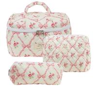 Fiorky - Bolsa de Maquillaje de 3 Piezas, Bolsa con Cremallera Abierta, Bolsa de Maquillaje de Viaje, Bolsa de cosméticos portátil, Bolsa de Aseo Acolchada de Gran Capacidad, algodón