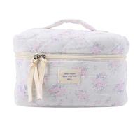 Fiorky Bolsa de Maquillaje de algodón, Bolsa de Maquillaje Floral for Mujer, Bolsa de Almacenamiento de Maquillaje Acolchada de Gran Capacidad, Bolsa de cosméticos portátil estética for