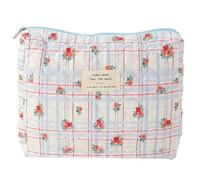 Fiorky Bolsa de Maquillaje Pequeña, Bolsa de Aseo Portátil de Algodón, Bolsa de Cosméticos Floral para Mujer Bolsa de Maquillaje Acolchada de Algodón Impreso Cierre de Cremallera de Gran
