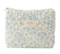 Fiorky Bolsa de Maquillaje Pequeña, Bolsa de Aseo Portátil de Algodón, Bolsa de Cosméticos Floral para Mujer Bolsa de Maquillaje Acolchada de Algodón Impreso Cierre de Cremallera de Gran