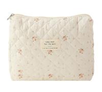 Fiorky Bolsa de Maquillaje Pequeña, Bolsa de Aseo Portátil de Algodón, Bolsa de Cosméticos Floral para Mujer Bolsa de Maquillaje Acolchada de Algodón Impreso Cierre de Cremallera de Gran