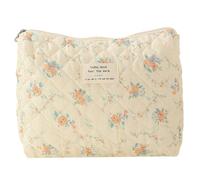 Fiorky Bolsa de Maquillaje Pequeña, Bolsa de Aseo Portátil de Algodón, Bolsa de Cosméticos Floral para Mujer Bolsa de Maquillaje Acolchada de Algodón Impreso Cierre de Cremallera de Gran