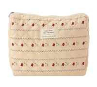 Fiorky Bolsa de Maquillaje Pequeña, Bolsa de Aseo Portátil de Algodón, Bolsa de Cosméticos Floral para Mujer Bolsa de Maquillaje Acolchada de Algodón Impreso Cierre de Cremallera de Gran