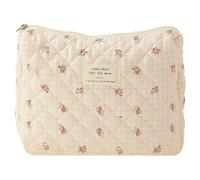 Fiorky Bolsa de Maquillaje Pequeña, Bolsa de Aseo Portátil de Algodón, Bolsa de Cosméticos Floral para Mujer Bolsa de Maquillaje Acolchada de Algodón Impreso Cierre de Cremallera de Gran