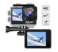 Fiorky Cámara de acción 4K - 30FPS 16MP WiFi Grabadora de conducción de Motocicleta Cámara de Video de acción Impermeable Lente Gran Angular de 170 ° Cámara DV Deportiva 2.0+1.4 Pulgadas