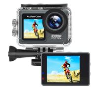 Fiorky Cámara de acción Cámara de Pantalla Dual Grabadora de Video de Ejercicio a Prueba de Agua de 30 m Videocámara Deportiva Gran Angular de 120 ° con Kit de Accesorios