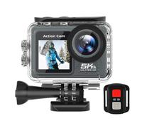 Fiorky Cámara de acción - Cámara Deportiva 5K 4K 60FPS Cámara de Video de acción WiFi antivibración Cámara de Ciclismo para Exteriores con Pantalla Dual Gran Angular de 170 ° 30 m a Prueba