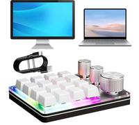 Fiorky Mini Teclado, 16 Keys 3 Knobs Teclado único RGB LED Backlight Tipo-C Wired Macro Keyboard Pad para PC Computer Gaming