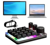 Fiorky Mini Teclado, 16 Keys 3 Knobs Teclado único RGB LED Backlight Tipo-C Wired Macro Keyboard Pad para PC Computer Gaming