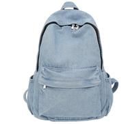 Fiorky Mochila vaquera para mujeres y hombres, con múltiples bolsillos, con cremallera, retro, sólida, para viajes, gimnasio, mochila informal para la escuela y viajes, azul claro,