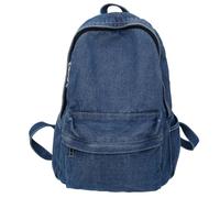 Fiorky Mochila vaquera para mujeres y hombres, con múltiples bolsillos, con cremallera, retro, sólida, para viajes, gimnasio, mochila informal para la escuela y viajes, azul oscuro,