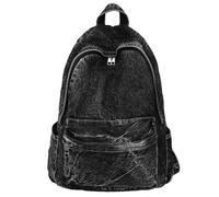 Fiorky Mochila vaquera para mujeres y hombres, con múltiples bolsillos, con cremallera, retro, sólida, para viajes, gimnasio, mochila informal para la escuela y viajes, Negro, 400.00x330.00x160.00mm