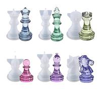 Fiorky Moldes de resina epoxi de ajedrez internacional de cristal 3D, molde de silicona hecho a mano, tablero de ajedrez, piezas de ajedrez, joyería de decoración del hogar herramientas de fundición
