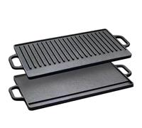 Fiorky Plancha de Hierro Fundido Placa de Parrilla de Doble Cara con Asas Dobles Sartén para Filetes Asar Pan Huevos Panqueques Verduras