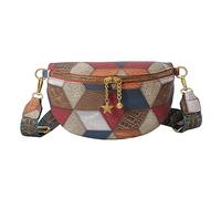 Fiorky Riñonera con cremallera para mujer, diseño retro de retazos, bloque de color, correa ancha, multiusos, estética, versátil, estilo 1, Talla única, Informal